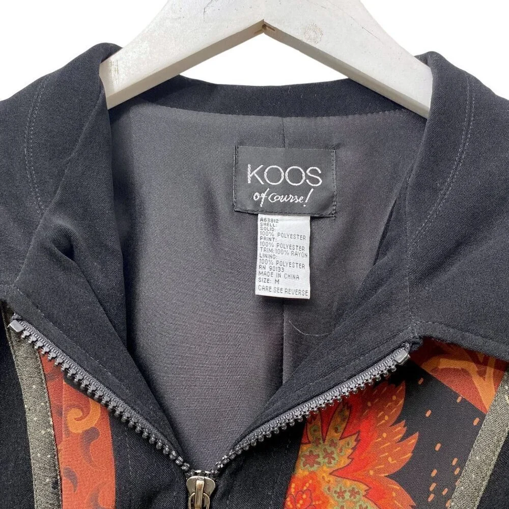 KOOS of Course! Womens Jacket Medium Black Orange Colorblock Boho Artsy Vintage